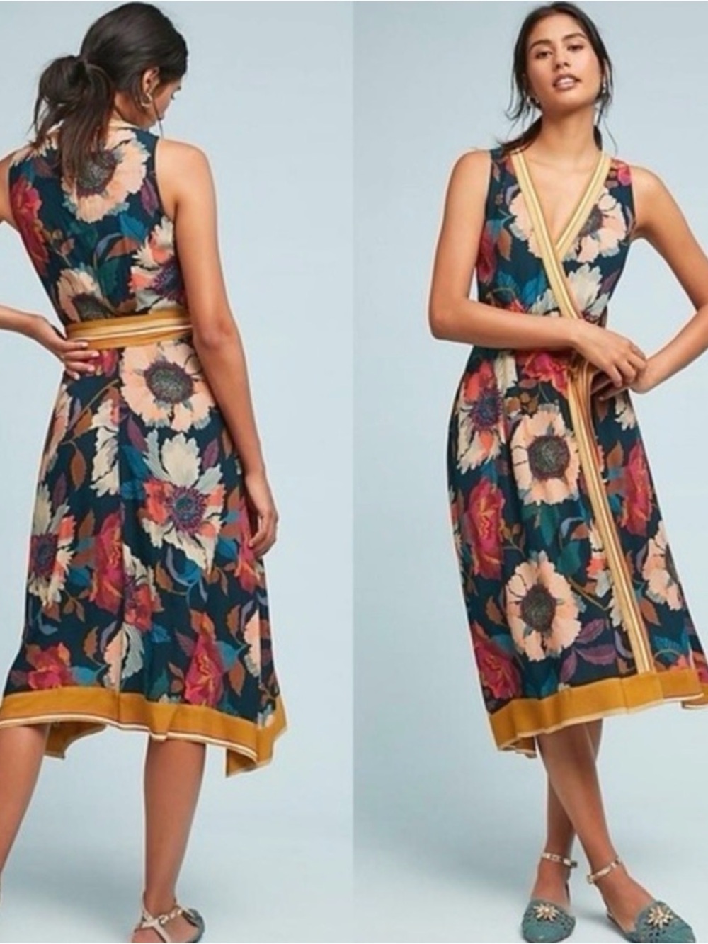 Anthropologie Maeve Botanica Faux Wrap Dress Size 4 Floral